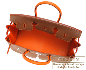 Hermes　Birkin bag 35　Gold/Brulee/Orange　Togo leather　Silver hardware
