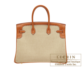 Hermes　Birkin Flag bag 35　Ficell/Orange/Fauve　Barenia/Toile H　Champagne gold hardware