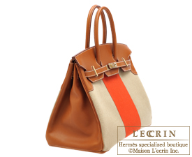 Hermes　Birkin Flag bag 35　Ficell/Orange/Fauve　Barenia/Toile H　Champagne gold hardware