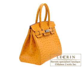Hermes　Birkin bag 30　Saffron/Saffron yellow　Ostrich leather　Silver hardware
