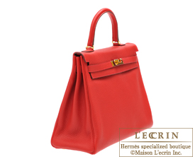 Hermes　Kelly bag 35　Rouge casaque　Clemence leather　Gold hardware