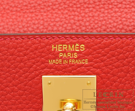 Hermes　Kelly bag 35　Rouge casaque　Clemence leather　Gold hardware