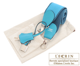 Hermes Kelly bag 32 Retourne Turquoise blue Clemence leather Silver  hardware