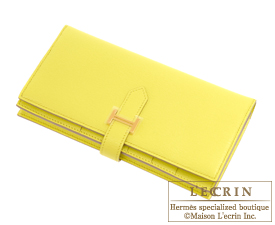 Hermes　Bearn Soufflet　Soufre/Soufre yellow　Chevre myzore goatskin　Gold hardware