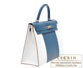 Hermes　Kelly bag 35　Blue thalassa/White　Epsom leather　Silver hardware