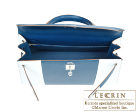 Hermes　Kelly bag 35　Blue thalassa/White　Epsom leather　Silver hardware