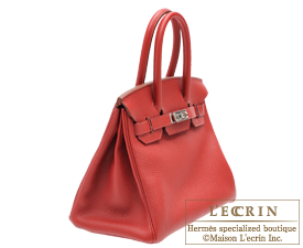 Hermes　Birkin bag 30　Rouge garance/Bright red　Clemence leather　Silver hardware