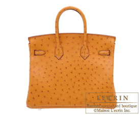 Hermes Birkin bag 25 Gold Ostrich leather Silver hardware