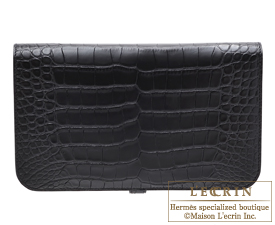Hermes　Dogon GM　Black　Matt clligator crocodile skin　Silver hardware