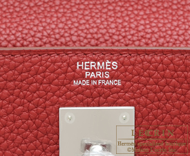 Hermes　Kelly bag 28　Rouge garance　Clemence leather　Silver hardware