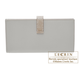 Hermes　Bearn Soufflet　Bi-color　Pearl grey/Ficelle　Tadelakt leather/Lizard skin　Silver hardware