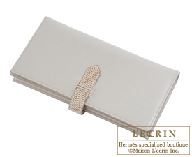 Hermes　Bearn Soufflet　Bi-color　Pearl grey/Ficelle　Tadelakt leather/Lizard skin　Silver hardware
