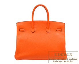 Hermes　Birkin bag 35　Feu/Fire orange　Clemence leather　Silver hardware 