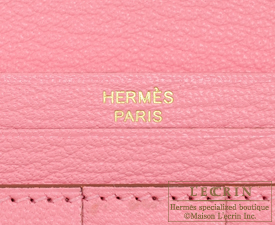 Hermes　Bearn Soufflet　Rose confetti　Chevre myzore goatskin　Gold hardware