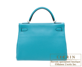 Hermes　Kelly bag 32　Turquoise blue　Togo leather　Silver hardware