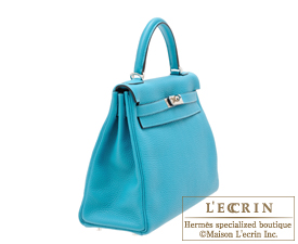 Hermes　Kelly bag 32　Turquoise blue　Togo leather　Silver hardware