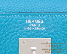 Hermes　Kelly bag 32　Turquoise blue　Togo leather　Silver hardware