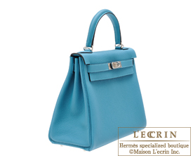 Hermes　Kelly bag 28　Turquoise blue　Togo leather　Silver hardware