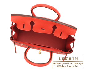 Hermes Kelly Handbag Rouge Pivoine Togo with Gold Hardware 28 Red