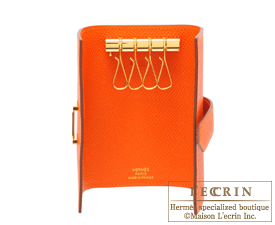 Hermes　Bearn Key case/4 key holder　Feu/Fire orange　Epsom leather　Gold hardware