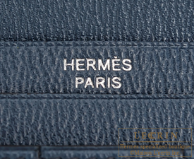 Hermes　Bearn Soufflet　Blue tempete/Dark blue　Alligator crocodile skin　Silver hardware
