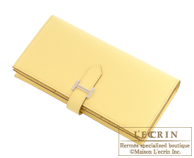 Hermes　Bearn Soufflet　Jaune poussin　Epsom leather　Silver hardware