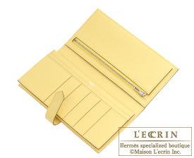 Hermes　Bearn Soufflet　Jaune poussin　Epsom leather　Silver hardware