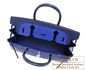 Hermes　Birkin Ghillies bag 30　Blue saphir/Blue iris　Ostrich leather　Champagne gold hardware