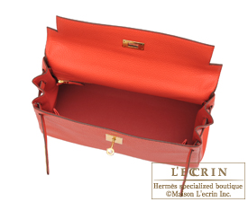Hermes　Kelly bag 32　Retourne　Rouge pivoine　Clemence leather　Gold hardware