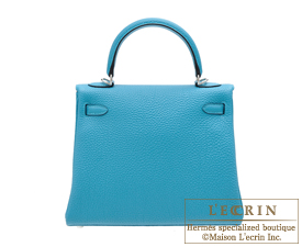 Hermes　Kelly bag 25　Turquoise blue　Togo leather　Silver hardware