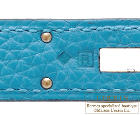 Hermes　Kelly bag 32　Retourne　Turquoise blue　Clemence leather　Gold hardware