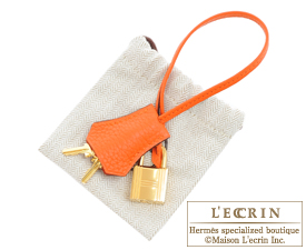 Hermes 35cm Orange Feu Clemence Birkin Bag with Gold Hardware  