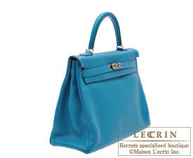 Hermes　Kelly bag 35　Blue izmir　Clemence leather　Silver hardware