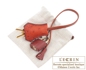 Hermes　Birkin Ghillies bag 30　Brique/RougeH/Sunset　Ostrich leather　Champagne gold hardware