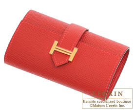 Hermes　Bearn Key case/4 key holder　Rouge casaque/Bright red　Epsom leather　Gold hardware