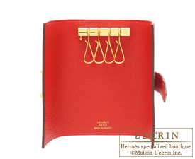 Hermes　Bearn Key case/4 key holder　Rouge casaque/Bright red　Epsom leather　Gold hardware