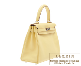 Hermes　Kelly bag 25　Jaune poussin　Swift leather　Silver hardware
