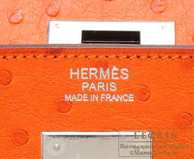 Hermes　Kelly bag 32　Tangerine orange　Ostrich leather　Silver hardware