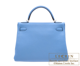 Hermes　Kelly bag 32　Retourne　Blue paradise　Clemence leather　Silver hardware