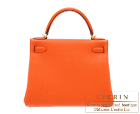 Hermes　Kelly bag 28　Feu/Fire orange　Togo leather　Gold hardware