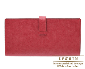 Hermes　Bearn Soufflet　Ruby/Dark red　Epsom leather　Silver hardware