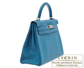 Hermes Kelly bag 35 Retourne Blue izmir Clemence leather Silver hardware