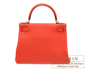 Hermes　Kelly bag 28　Rouge pivoine　Clemence leather　Silver hardware