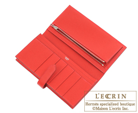 Hermes　Bearn Soufflet　Rouge casaque　Epsom leather　Silver hardware