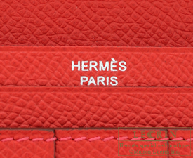 Hermes　Bearn Soufflet　Rouge casaque　Epsom leather　Silver hardware