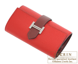 Hermes　Bearn Key case/4 key holder　Rouge casaque/Rouge H　Epsom leather　Silver hardware