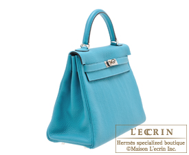 Hermes　Kelly bag 32　Turquoise blue　Clemence leather　Silver hardware