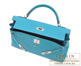 Hermes　Kelly bag 32　Turquoise blue　Clemence leather　Silver hardware