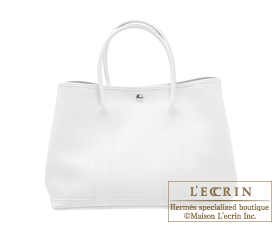 Hermes　Garden Party bag 36/PM　White　Country leather　Silver hardware