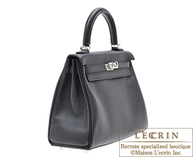 Hermes　Kelly bag 25　Black　Swift leather　Silver hardware